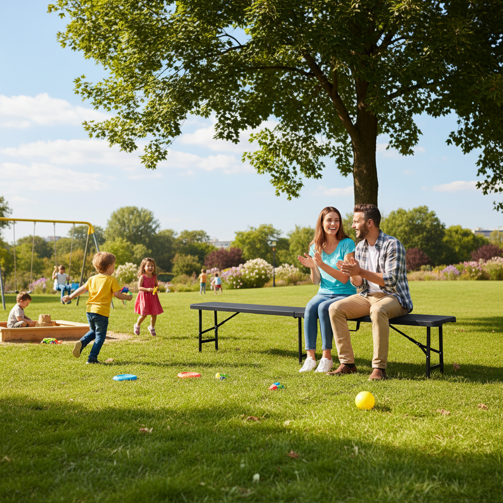 8ft Plastic Folding Bench – Black