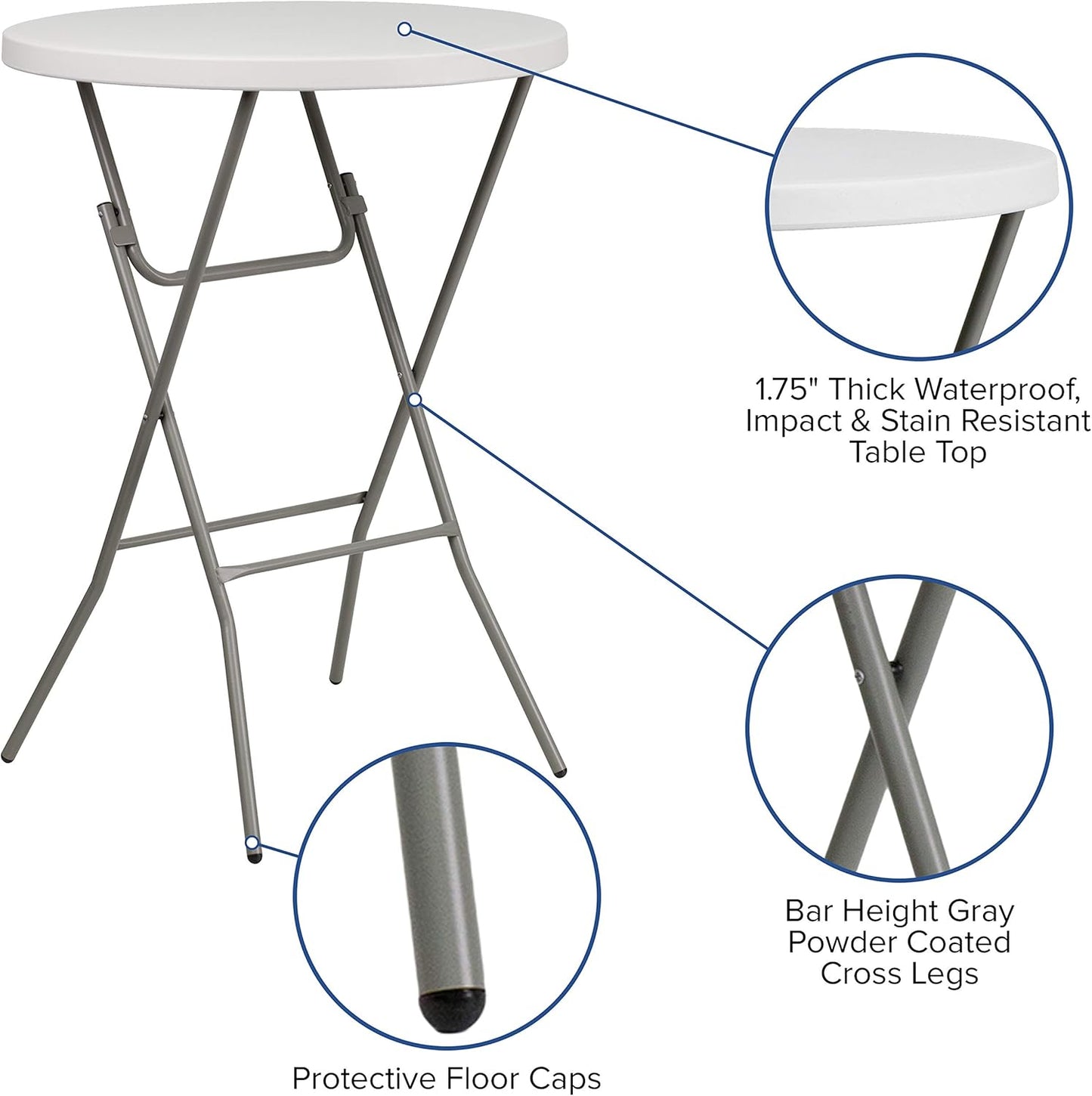 32″ Folding Bar Height Table – White