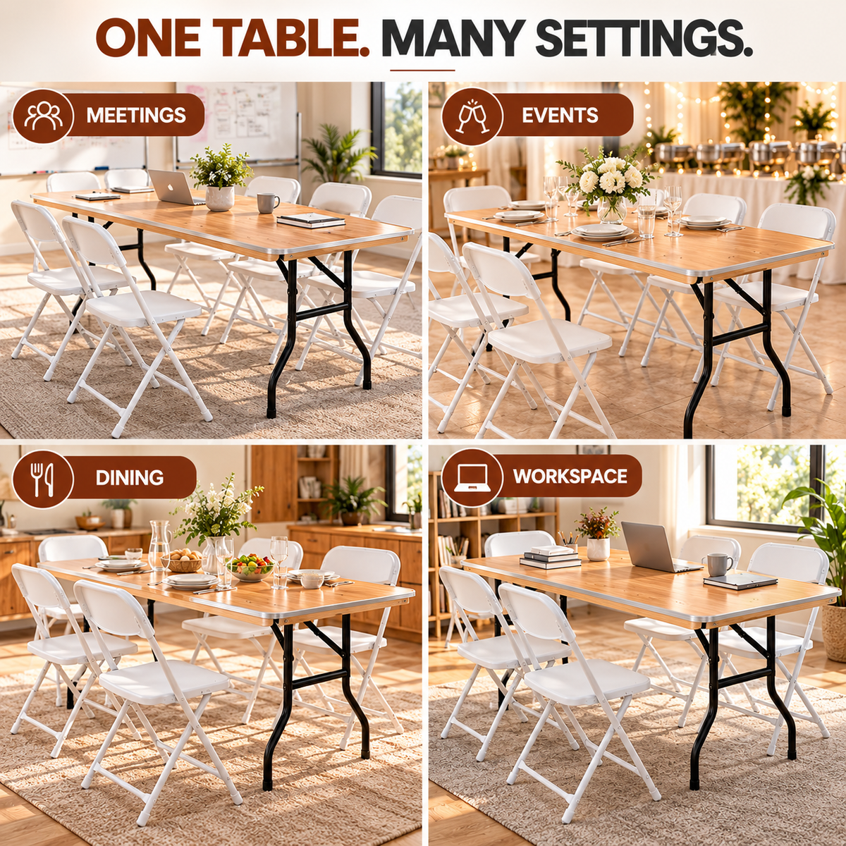 6 Feet Wooden Finish Rectangular Table with Metal Edge – 72 x 29.9 x 29.9 Inches