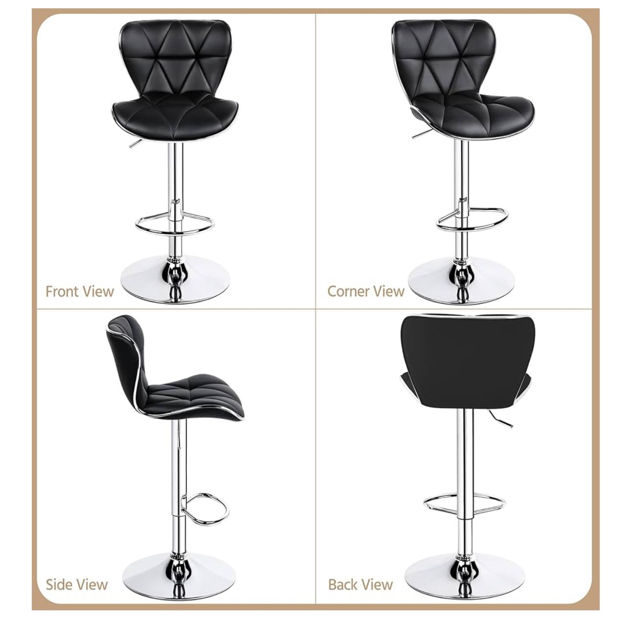 Adjustable Black Bar Stool with Chrome Base & Footrest