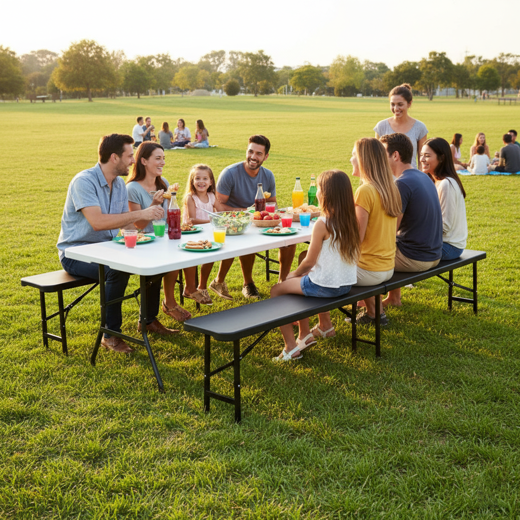 8ft Plastic Folding Bench – Black