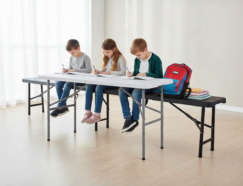 8ft Plastic Folding Bench – Black