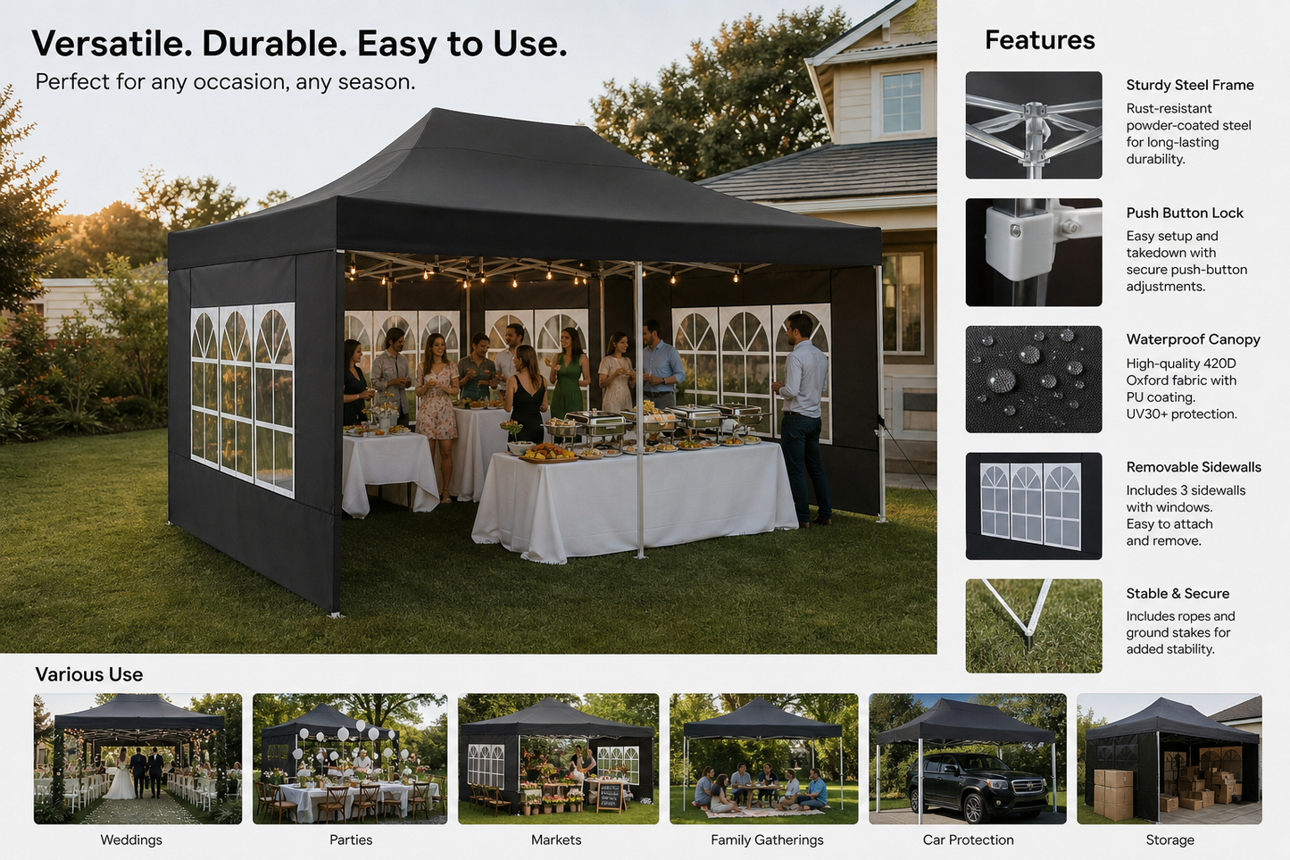 10x15 Pop-Up Canopy with 3 Side Walls