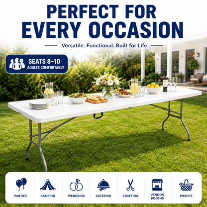 8ft Plastic Folding Table - White