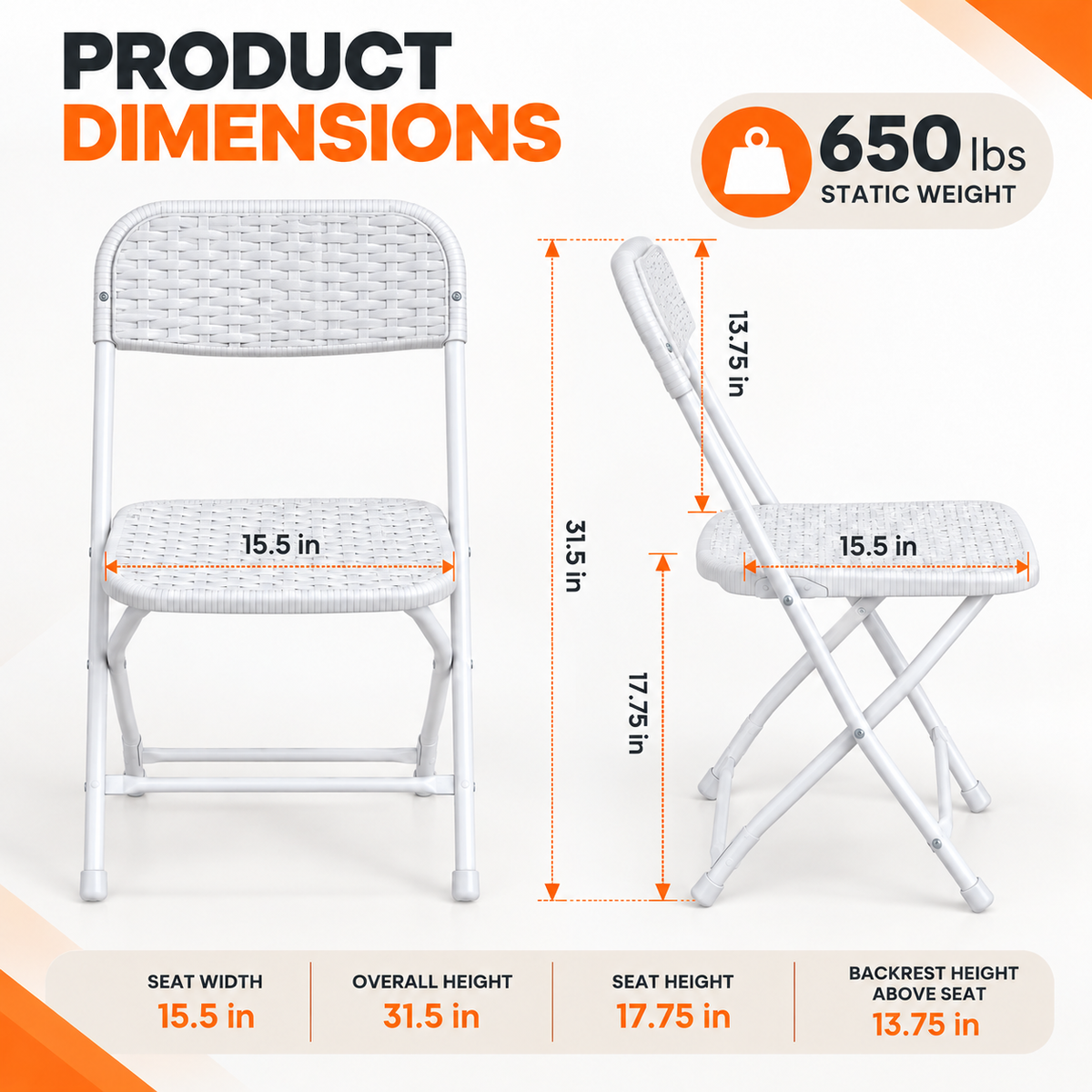 New Home Era White Rattan-Style Folding Chair – Lightweight Indoor & Outdoor Seating