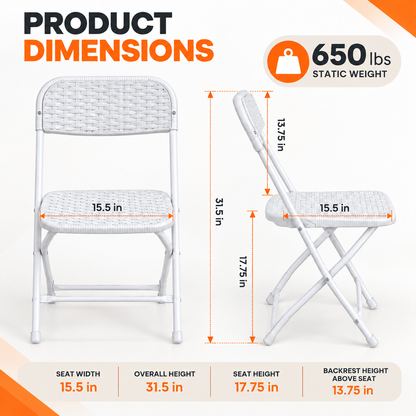 New Home Era White Rattan-Style Folding Chair – Lightweight Indoor & Outdoor Seating