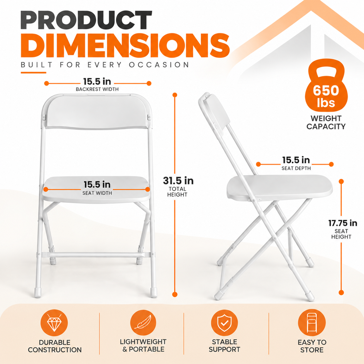 White Folding Chair – Commercial Grade Plastic Folding Chair with Steel Frame