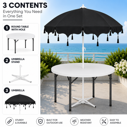 5ft Round Folding Table with Umbrella and Stand
