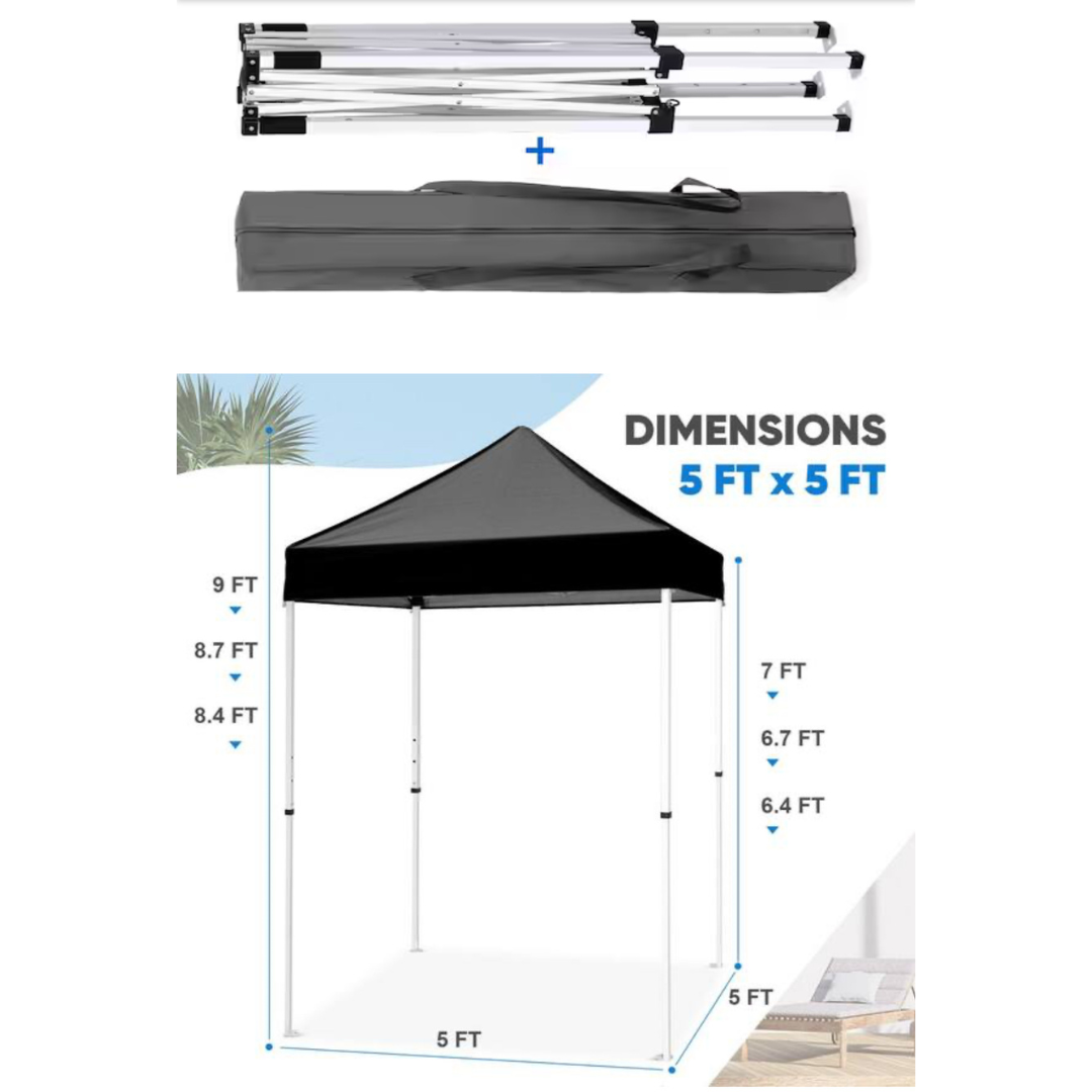 5’x5′ Pop-Up Canopy Tent with White Frame