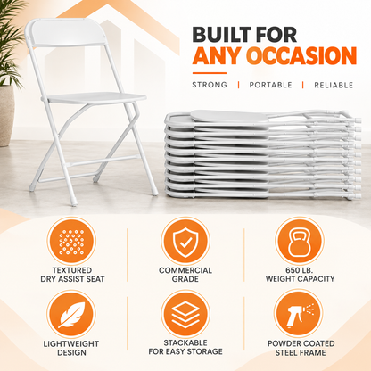 White Folding Chair – Commercial Grade Plastic Folding Chair with Steel Frame