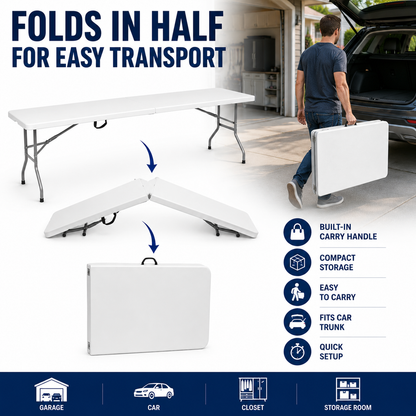 8ft Plastic Folding Table - White