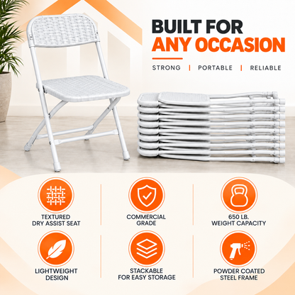 New Home Era White Rattan-Style Folding Chair – Lightweight Indoor & Outdoor Seating