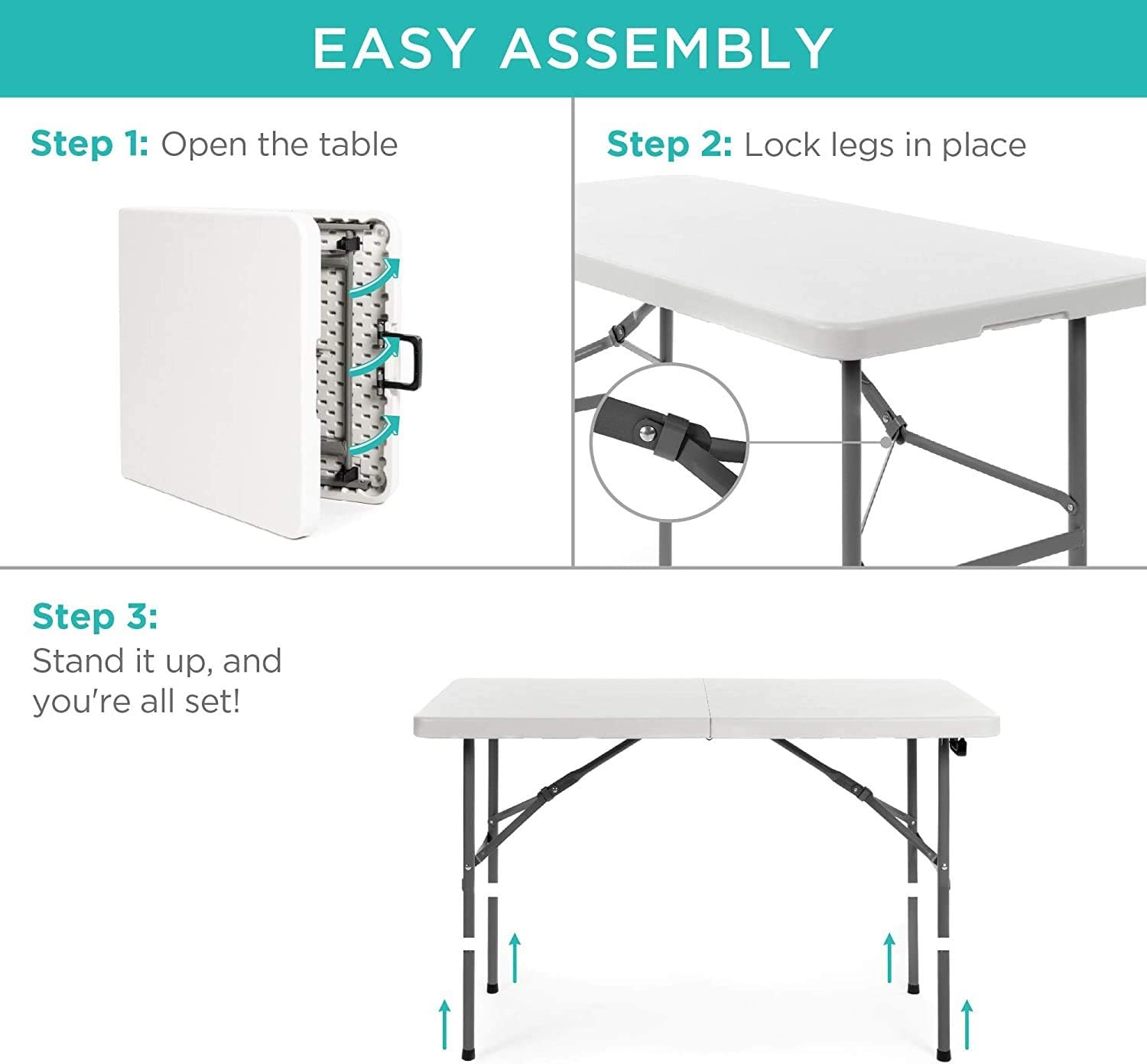 4ft Fold-in-Half Portable Utility Table - White