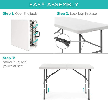 4ft Fold-in-Half Portable Utility Table - White