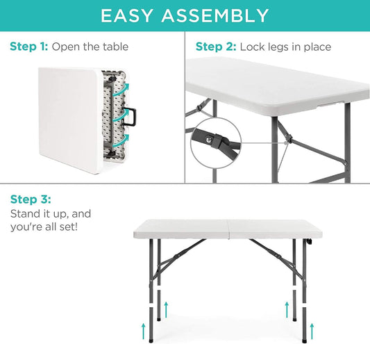 4ft Fold-in-Half Portable Utility Table - White
