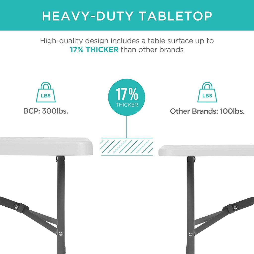 4ft Fold-in-Half Portable Utility Table - White