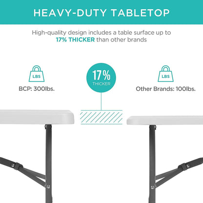 4ft Fold-in-Half Portable Utility Table - White
