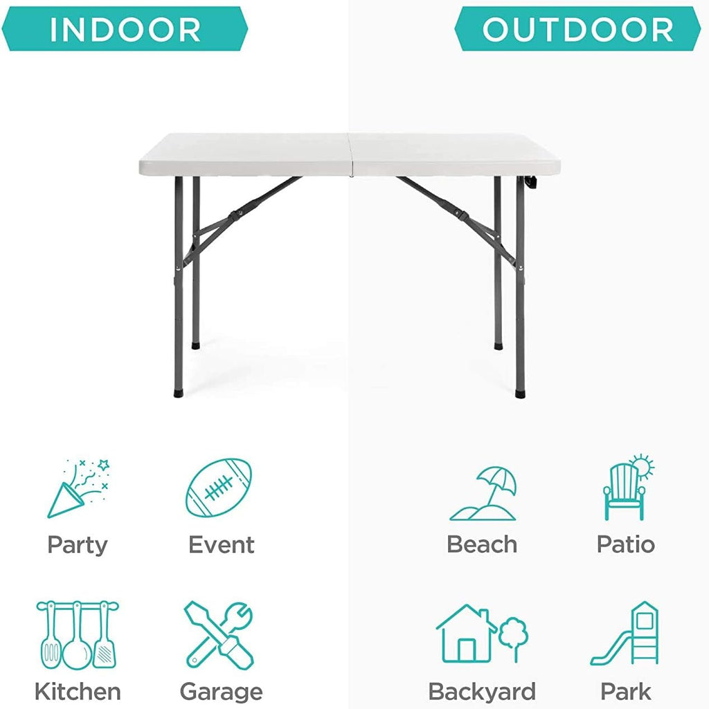 4ft Fold-in-Half Portable Utility Table - White