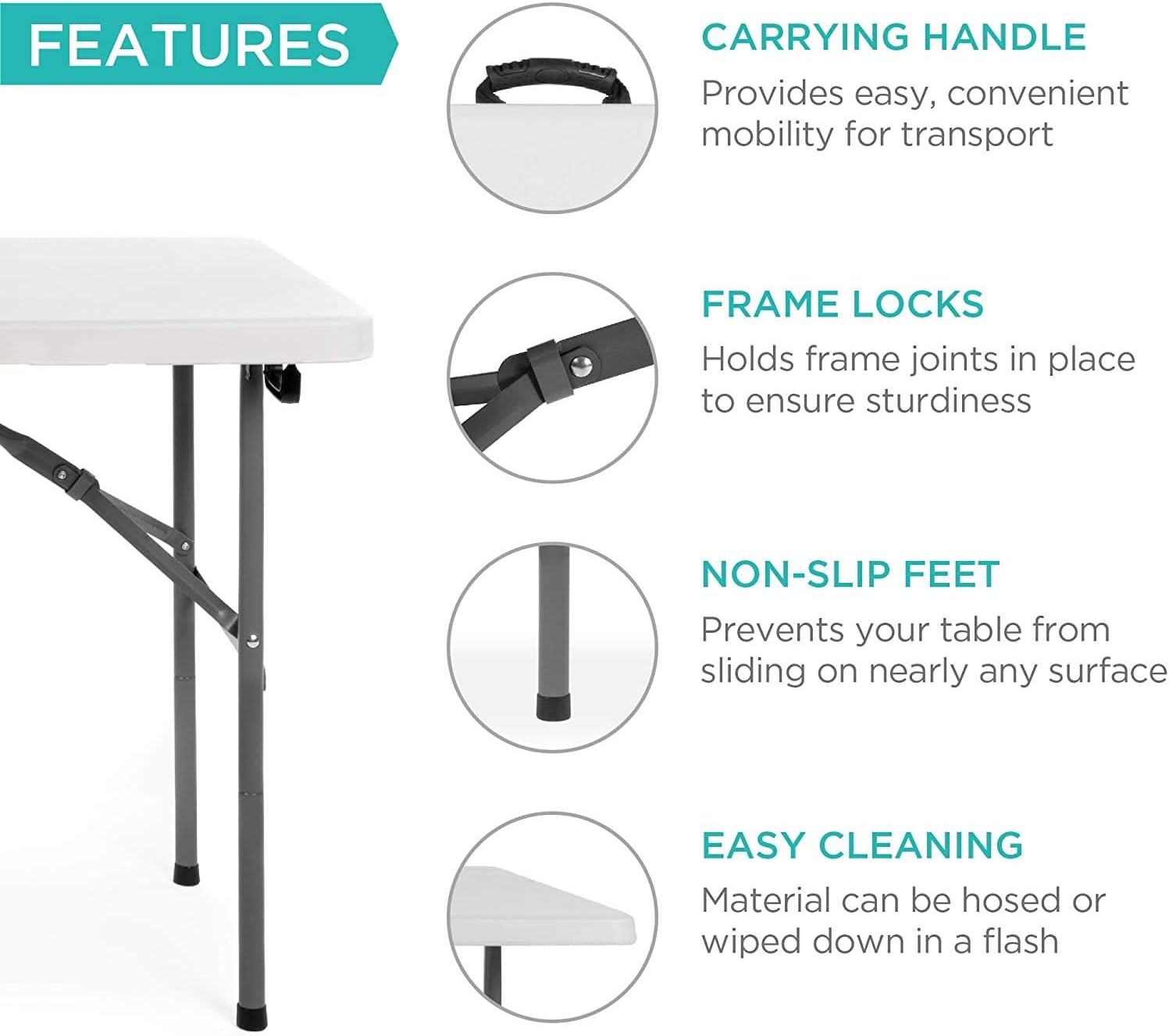 4ft Fold-in-Half Portable Utility Table - White