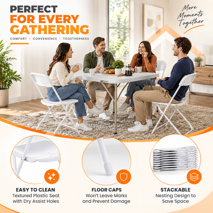 White Folding Chair – Commercial Grade Plastic Folding Chair with Steel Frame