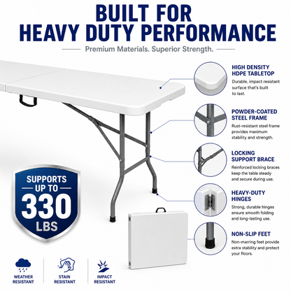 8ft Plastic Folding Table - White
