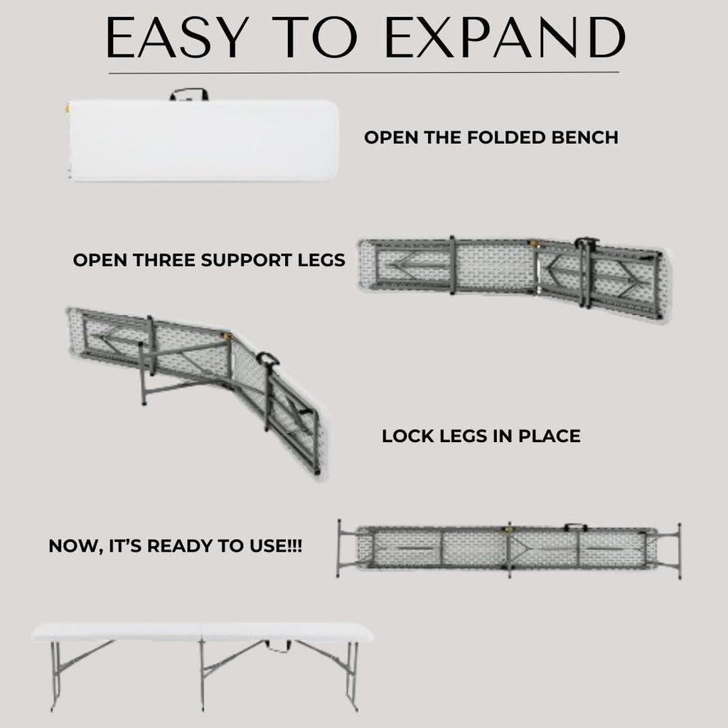 6ft Plastic Folding Bench – White