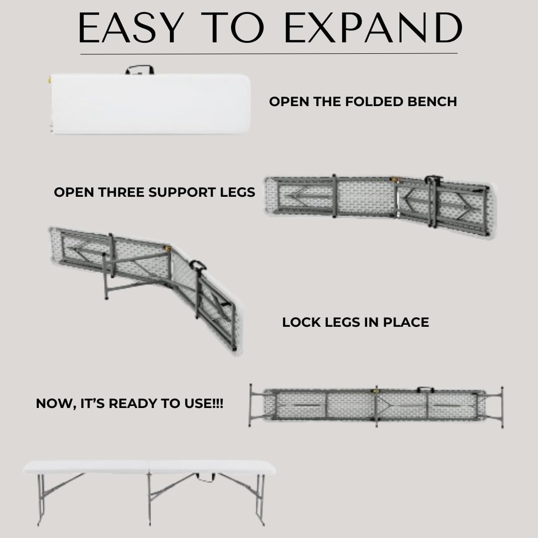 6ft Plastic Folding Bench – White