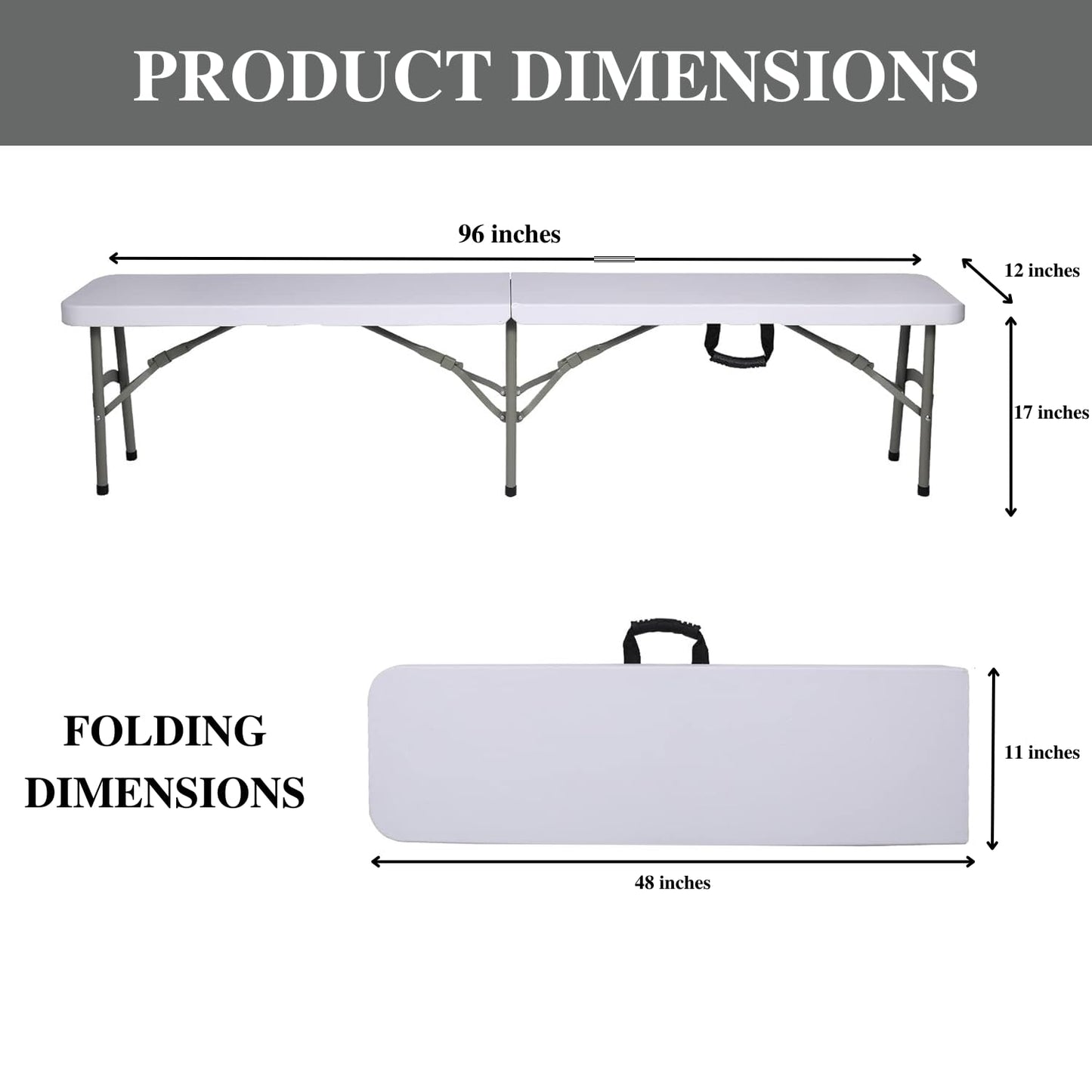 8 ft Plastic Folding Bench – White