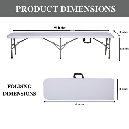 8 ft Plastic Folding Bench – White