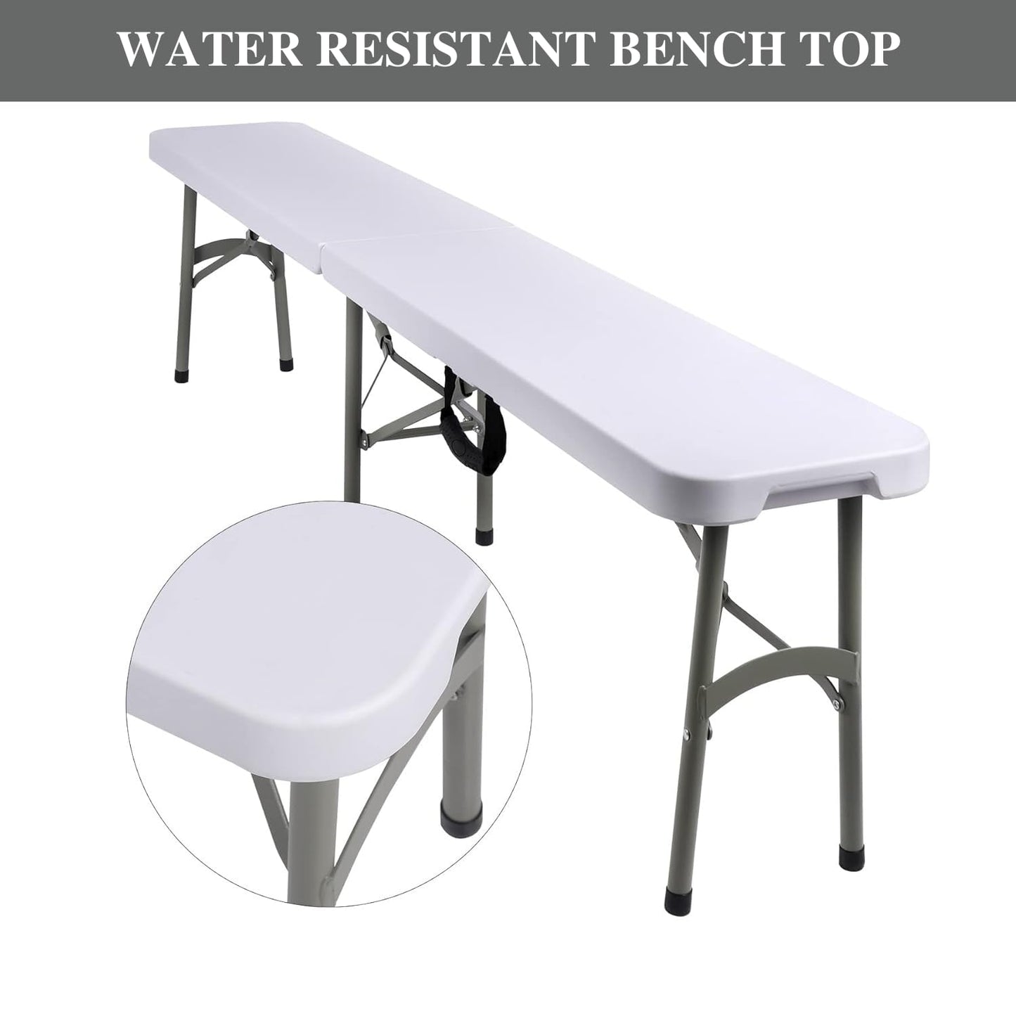 8 ft Plastic Folding Bench – White