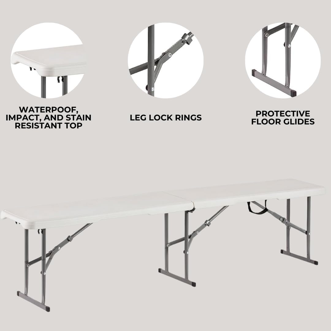 6ft Plastic Folding Bench – White