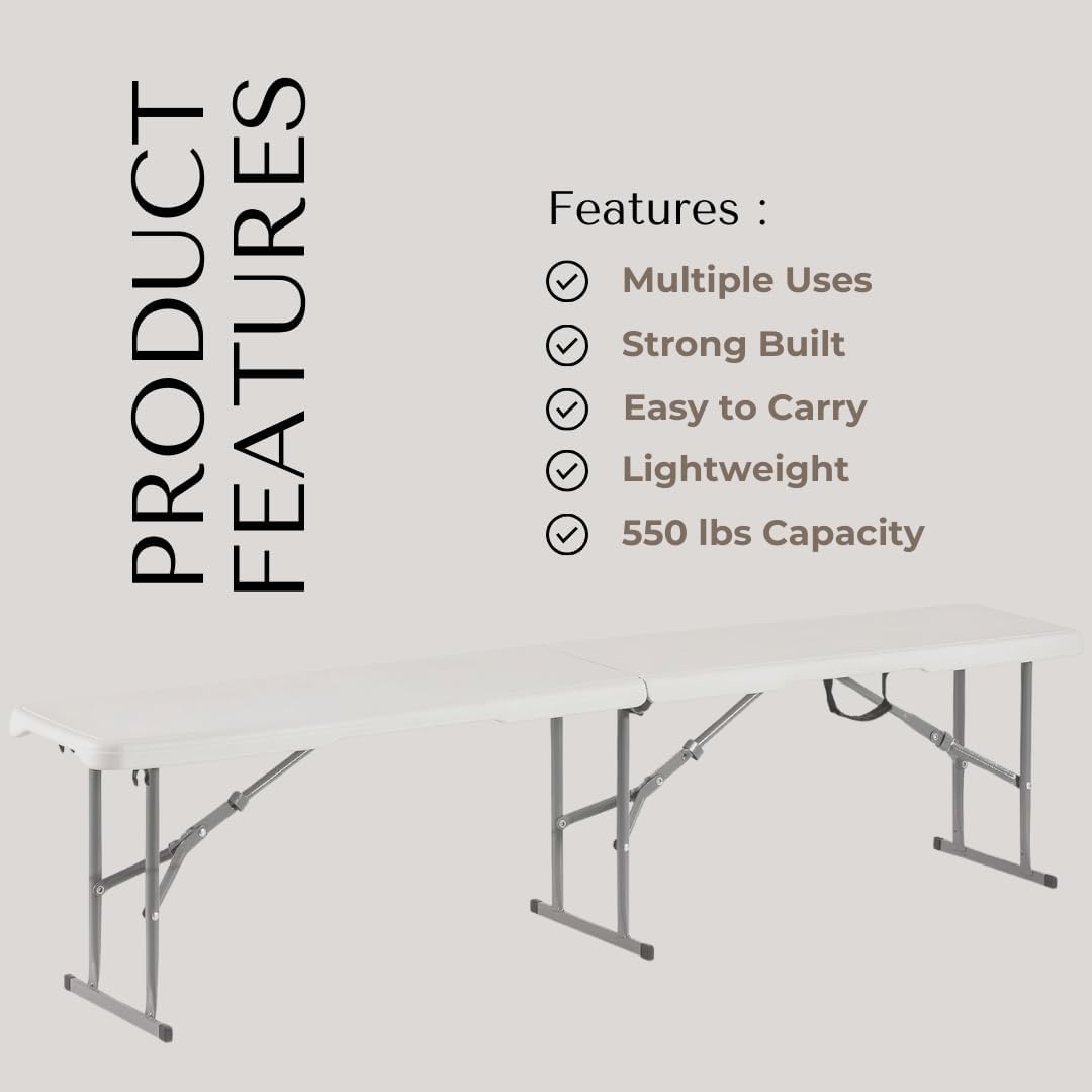 6ft Plastic Folding Bench – White