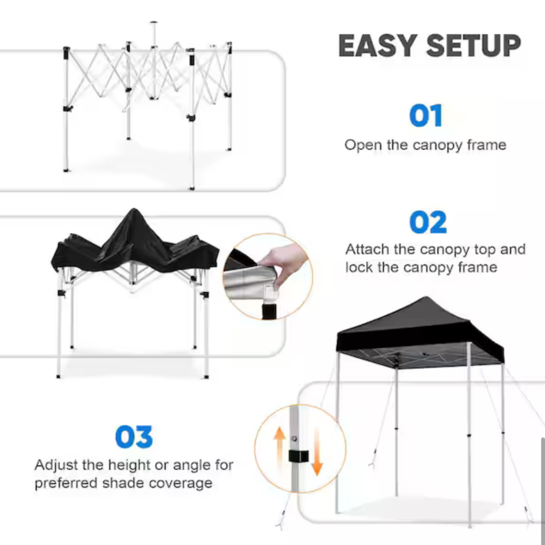 5’x5′ Pop-Up Canopy Tent with White Frame