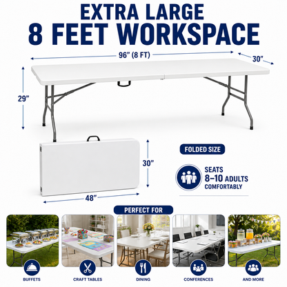 8ft Plastic Folding Table - White