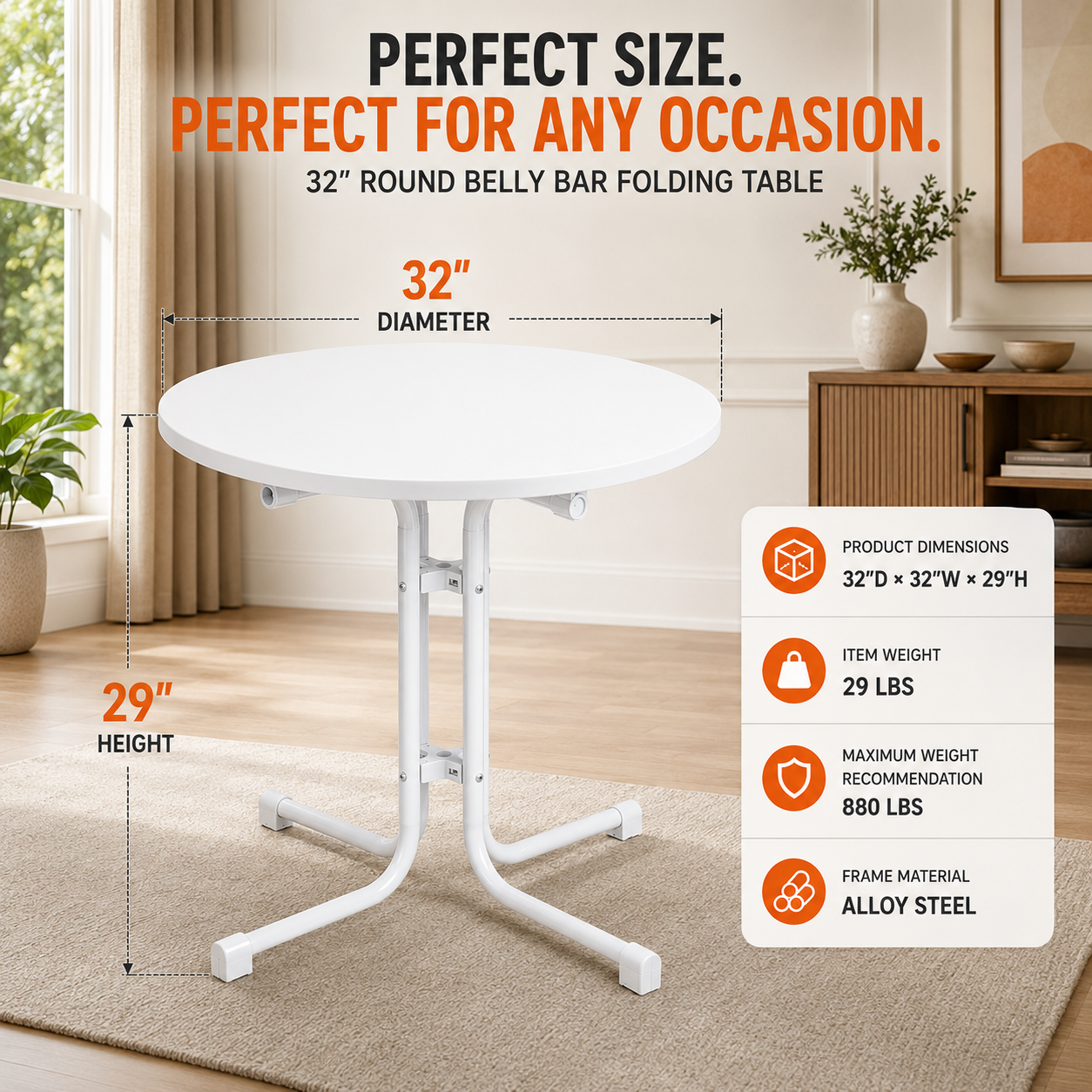 32" Round Folding Belly Bar Table