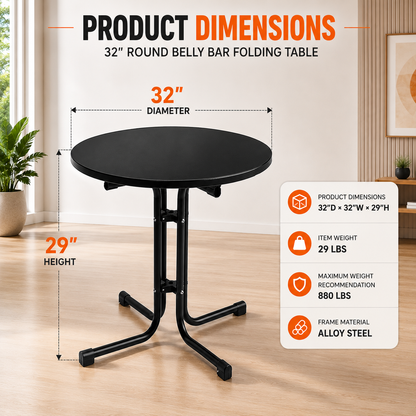 32" Round Folding Belly Bar Table