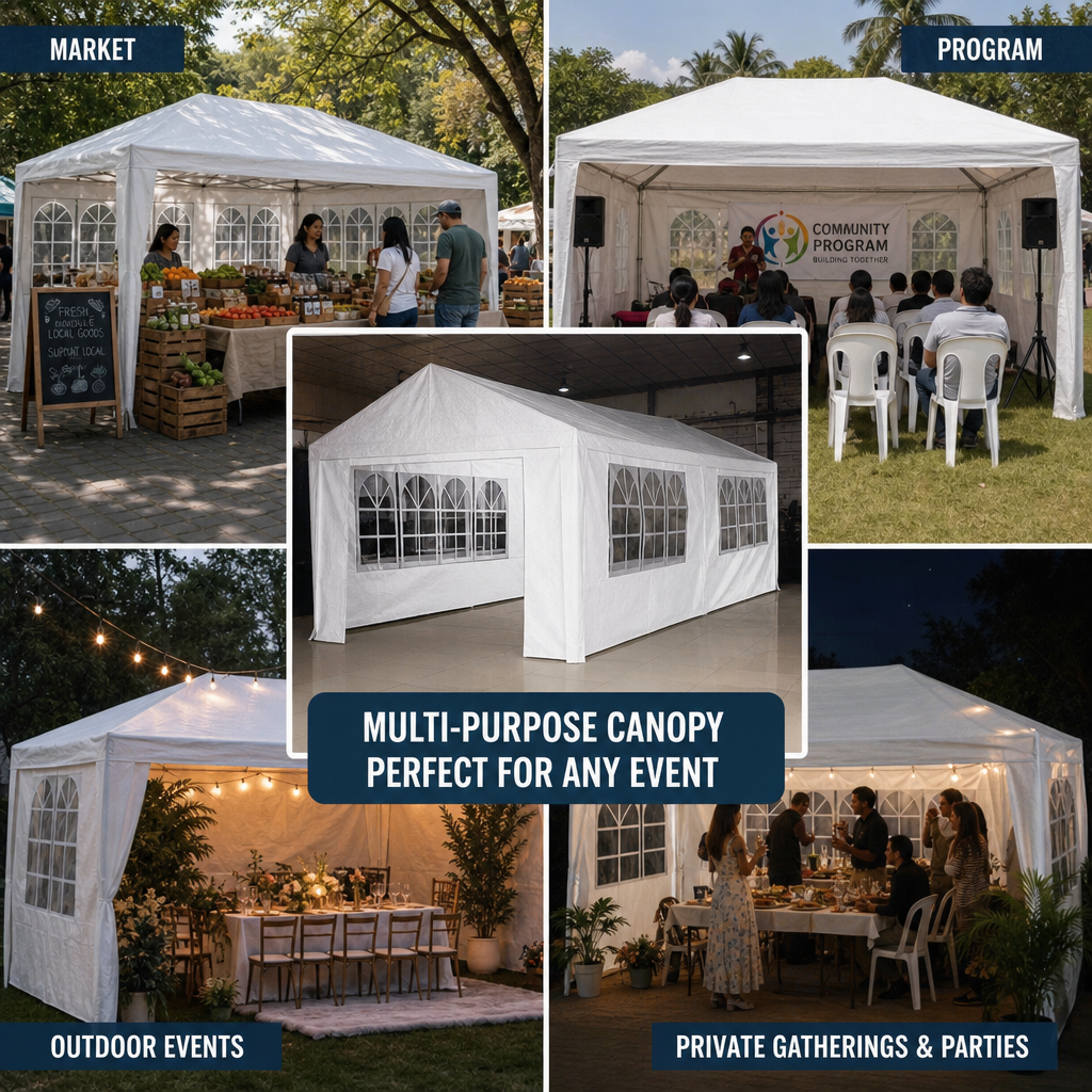 Heavy Duty 10x20 ft Party Tent Canopy – Waterproof Outdoor Gazebo Marquee Shelter with Steel Frame (White)