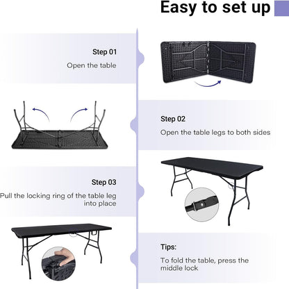 6 ft Black Plastic Folding Table