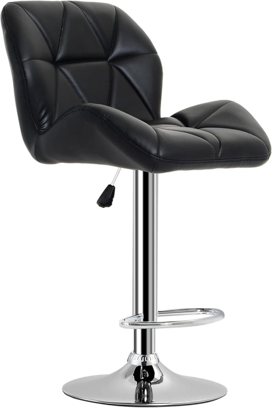 Adjustable Black Bar Stool with Chrome Base & Footrest