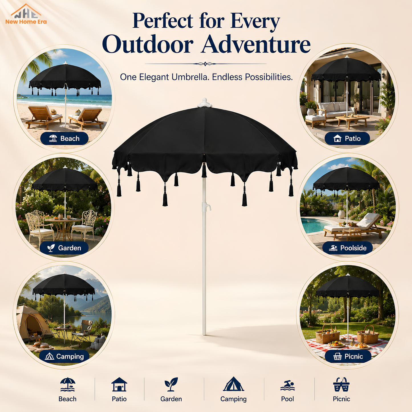 5 Feet Outdoor Patio Umbrella with Hanging Hook