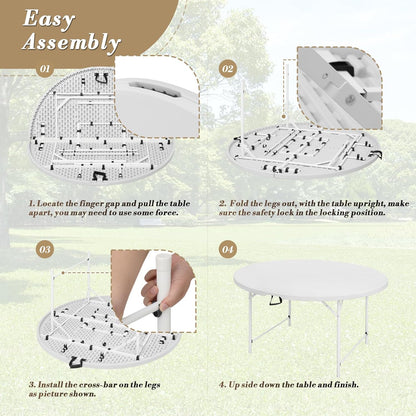 5ft Round Folding Table - White