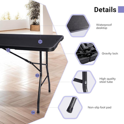 6 ft Black Plastic Folding Table