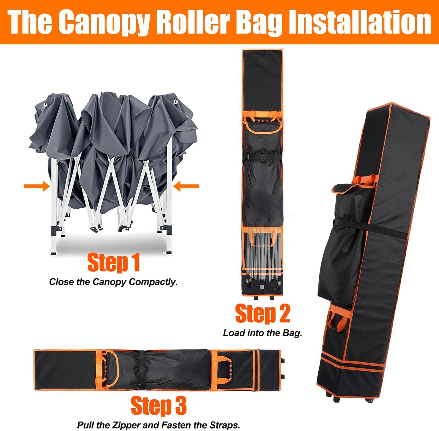 10x10x62in Canopy Bag Replacement, 800D Waterproof Oxford Carrying Bag, for 10x10 Pop Up Tent with Roller Wheels/Handle/Buckle Strap/Pocket for Easy Carrying, Black