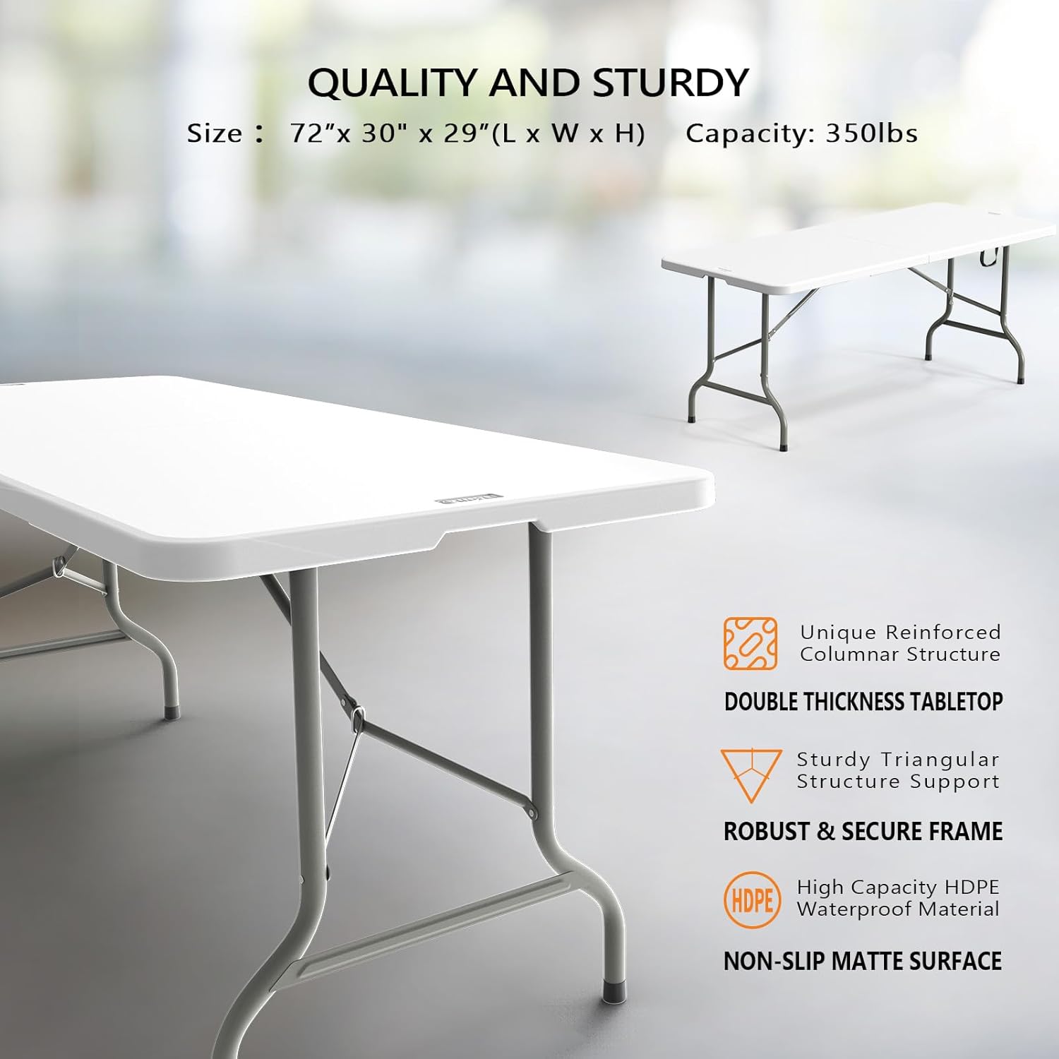 8ft Plastic Folding Table - White