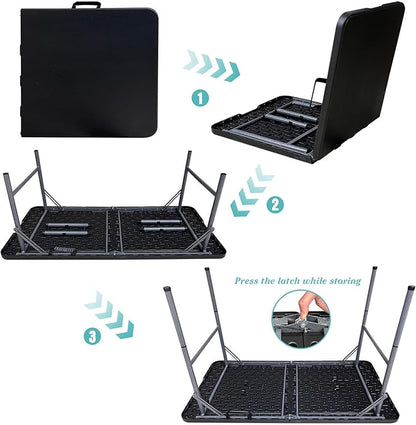 4ft Fold in Half Portable Utility Table - Black