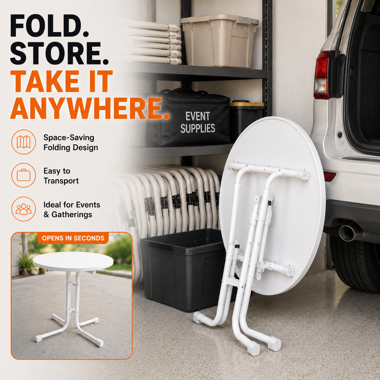 32" Round Folding Belly Bar Table