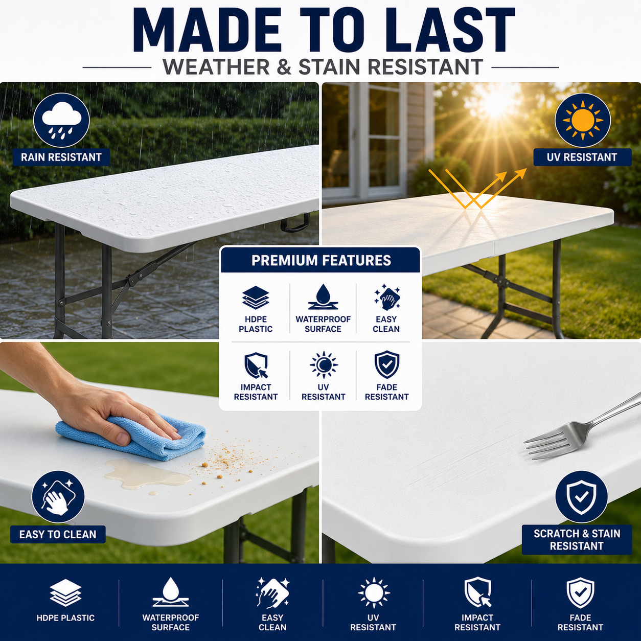 8ft Plastic Folding Table - White