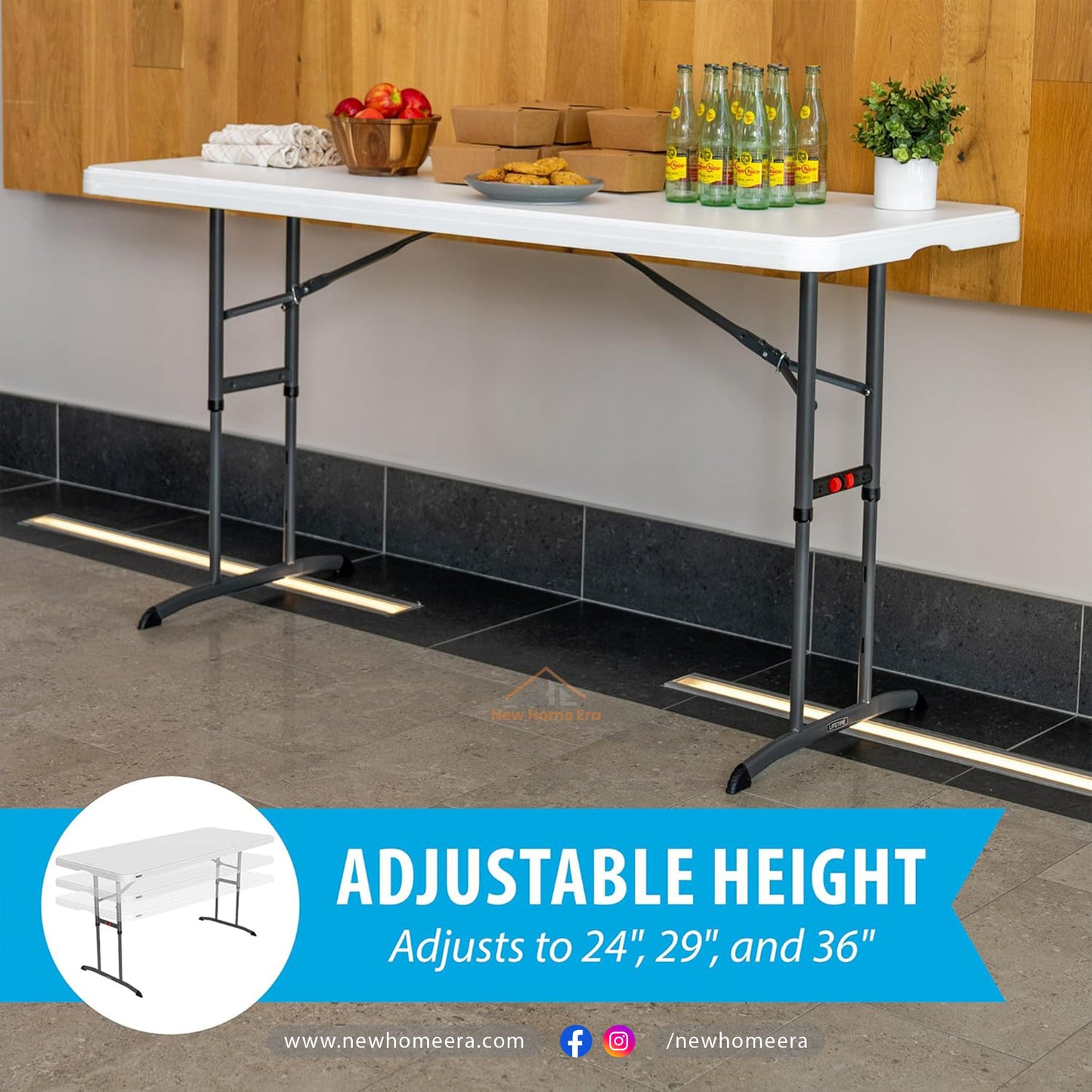 6-Foot Adjustable Height Nesting Table – Commercial Grade, White Granite