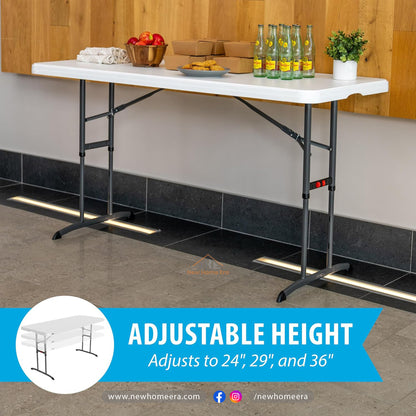 6-Foot Adjustable Height Nesting Table – Commercial Grade, White Granite