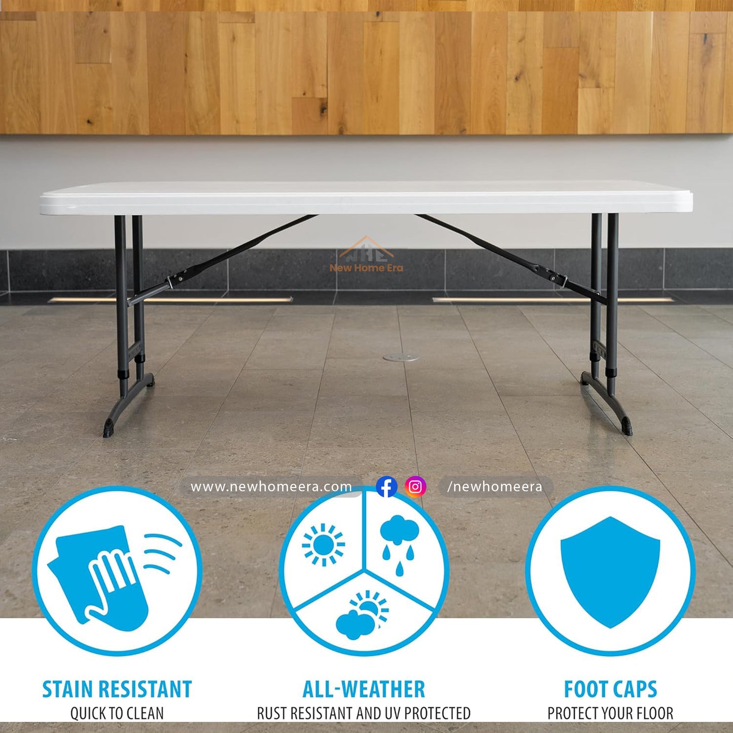 6-Foot Adjustable Height Nesting Table – Commercial Grade, White Granite